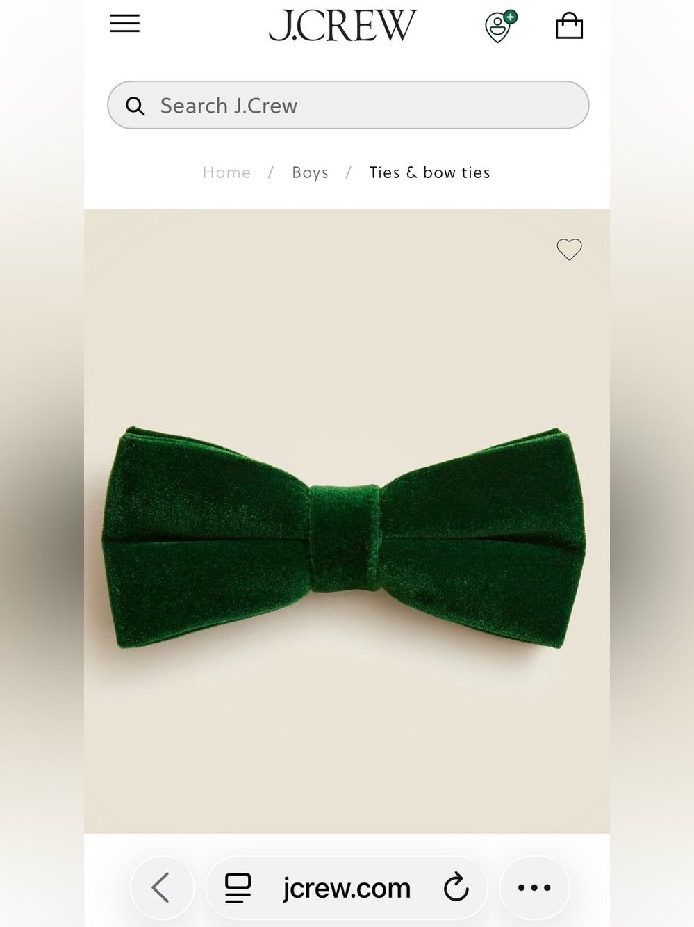 J.Crew Boys Dark Green Velvet Bow Tie Small/Medium Adjustable Christmas Holiday
